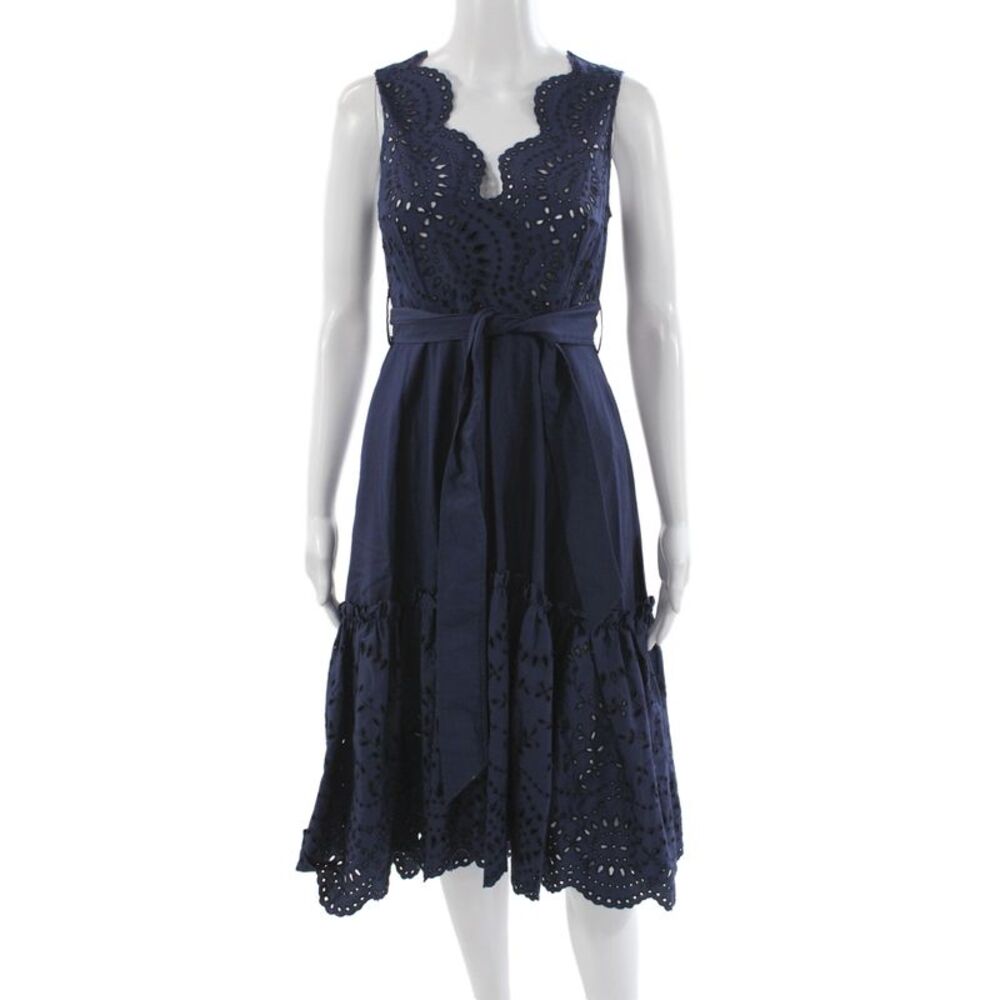 P.a.r.o.s.h. Womens Fit & Flare Dress Blue V Neck Sleeveless Cotton Tie Size XS